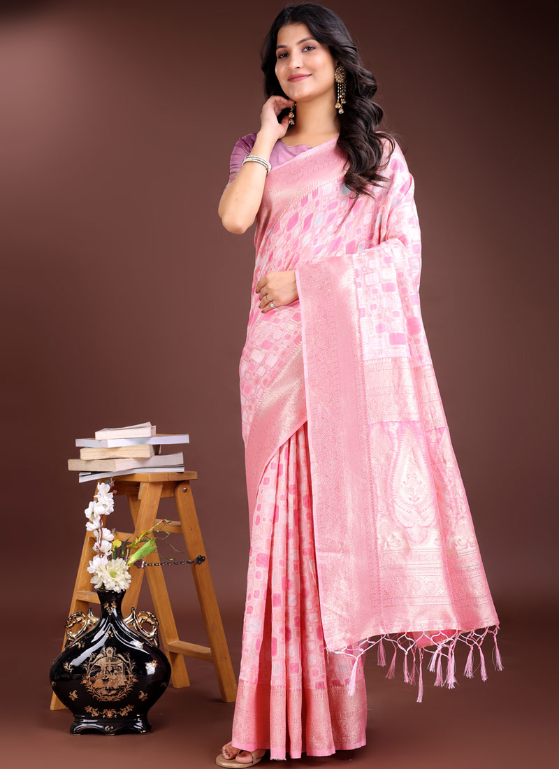 Pink Linen Cotton Designer Saree Pink Linen Cotton Designer Saree