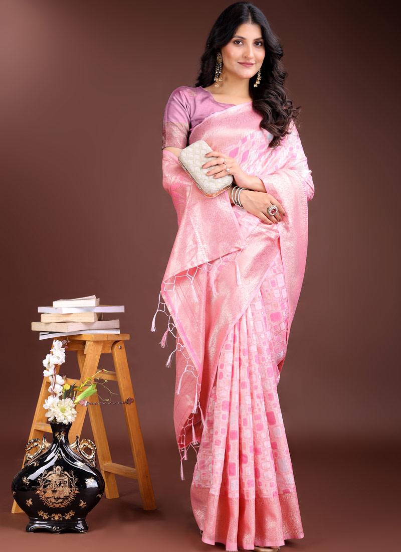 Pink Linen Cotton Designer Saree Pink Linen Cotton Designer Saree