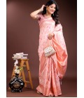 Peach Linen Cotton Designer Saree Peach Linen Cotton Designer Saree