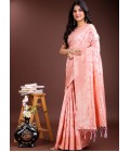 Peach Linen Cotton Designer Saree Peach Linen Cotton Designer Saree