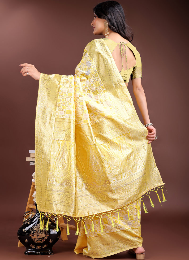 Yellow Linen Cotton Designer Saree Yellow Linen Cotton Designer Saree