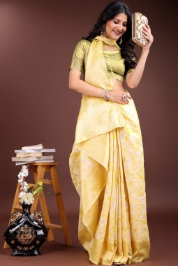 Yellow Linen Cotton Designer Saree