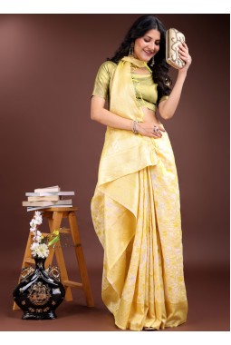Yellow Linen Cotton Designer Saree
