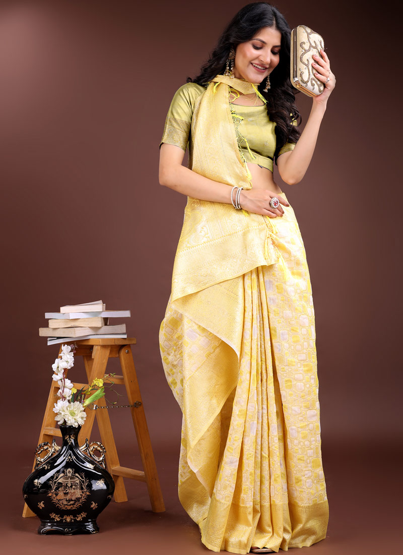 Yellow Linen Cotton Designer Saree Yellow Linen Cotton Designer Saree