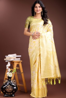 Yellow Linen Cotton Designer Saree