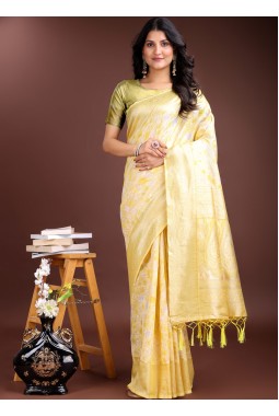 Yellow Linen Cotton Designer Saree