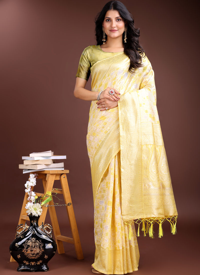 Yellow Linen Cotton Designer Saree Yellow Linen Cotton Designer Saree