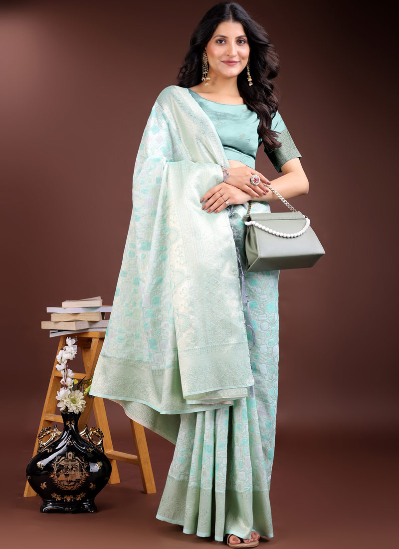 Sea Green Linen Cotton Designer Saree Sea Green Linen Cotton Designer Saree