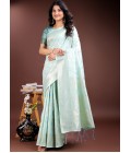 Sea Green Linen Cotton Designer Saree Sea Green Linen Cotton Designer Saree