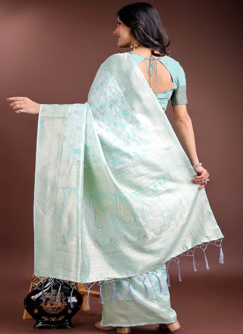 Sea Green Linen Cotton Designer Saree Sea Green Linen Cotton Designer Saree