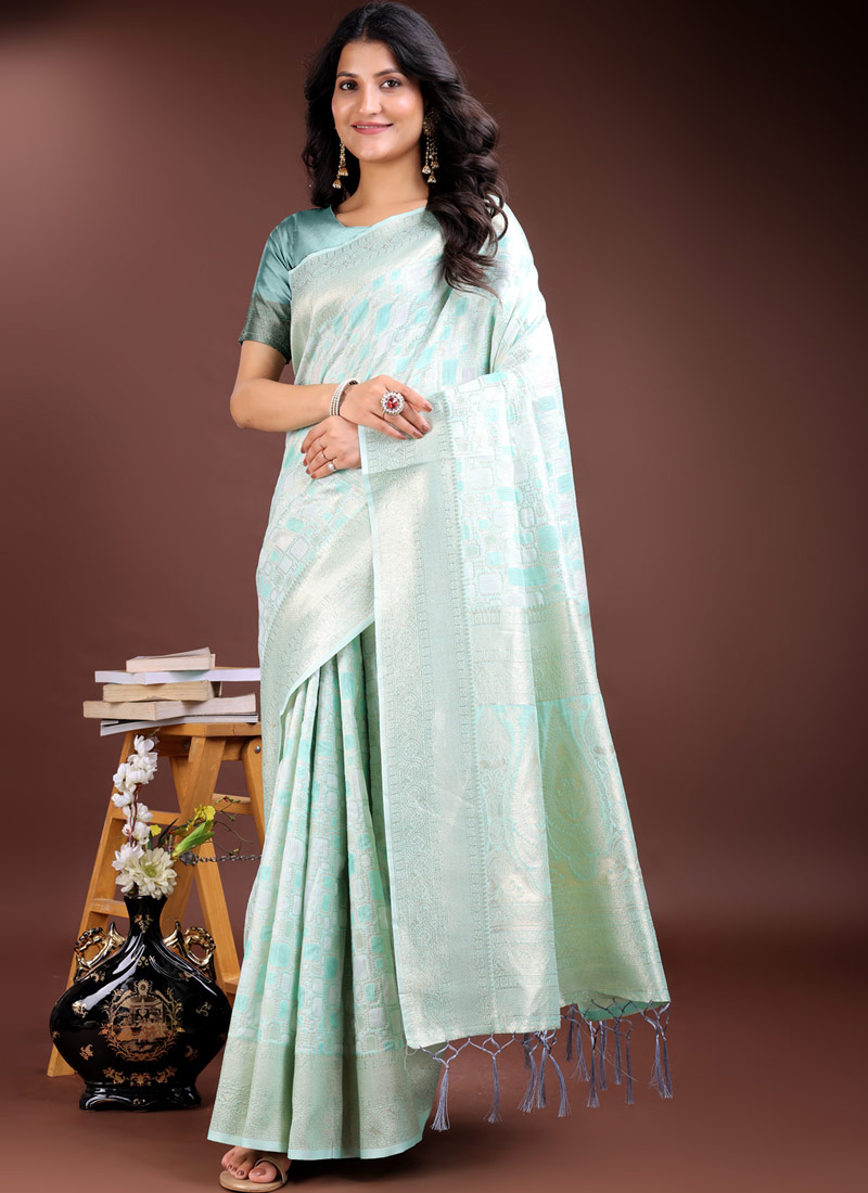 Sea Green Linen Cotton Designer Saree Sea Green Linen Cotton Designer Saree