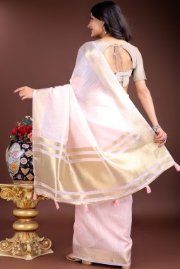 Light Pink Cotton Festive Wear Saree