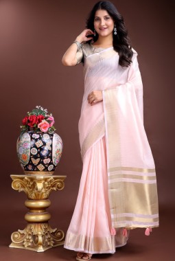 Light Pink Cotton Festive Wear Saree