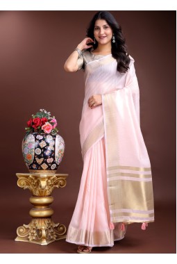 Light Pink Cotton Festive Wear Saree