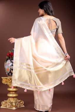 Peach Cotton Festive Wear Saree