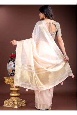 Peach Cotton Festive Wear Saree
