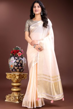 Peach Cotton Festive Wear Saree