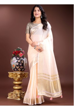 Peach Cotton Festive Wear Saree