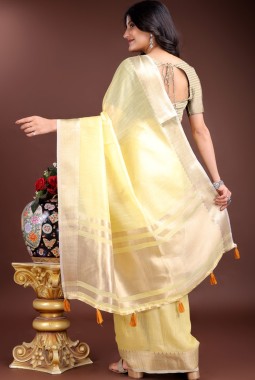 Yellow Cotton Festive Wear Saree