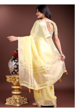 Yellow Cotton Festive Wear Saree