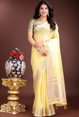 Yellow Cotton Festive Wear Saree