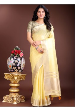 Yellow Cotton Festive Wear Saree