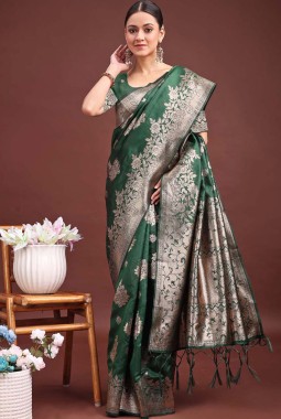 Dark Green Banarasi Silk Wedding Saree