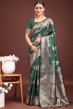 Dark Green Banarasi Silk Wedding Saree