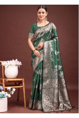Dark Green Banarasi Silk Wedding Saree
