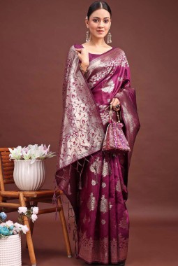 Purple Banarasi Silk Wedding Saree