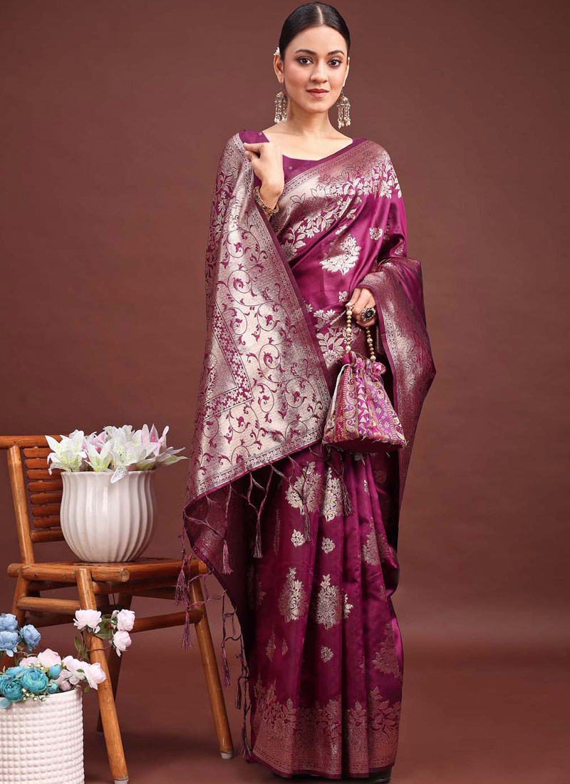Purple Banarasi Silk Wedding Saree Purple Banarasi Silk Wedding Saree