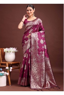Purple Banarasi Silk Wedding Saree