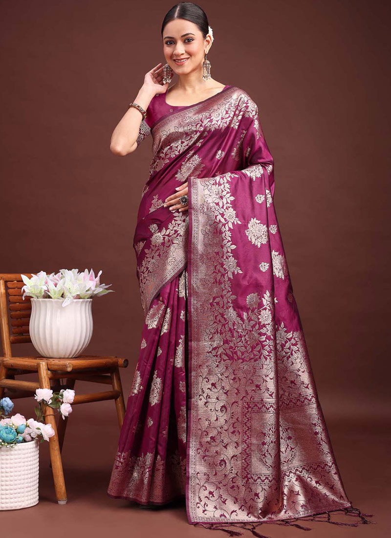 Purple Banarasi Silk Wedding Saree Purple Banarasi Silk Wedding Saree