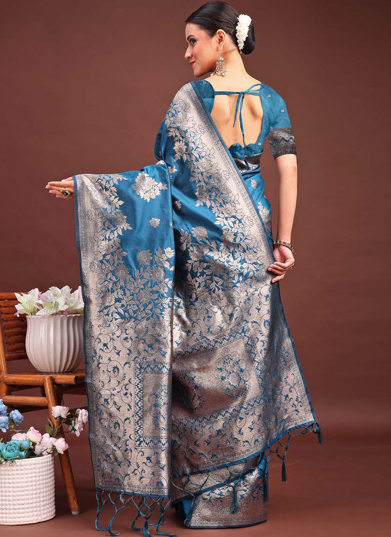 Teal Blue Banarasi Silk Wedding Saree Teal Blue Banarasi Silk Wedding Saree