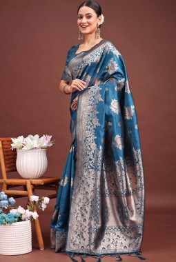 Teal Blue Banarasi Silk Wedding Saree