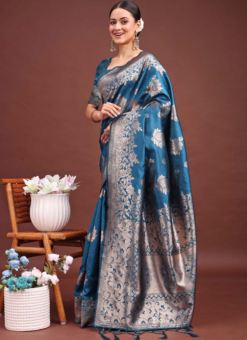 Teal Blue Banarasi Silk Wedding Saree Teal Blue Banarasi Silk Wedding Saree