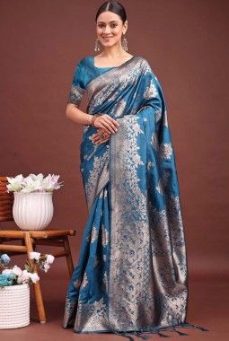 Teal Blue Banarasi Silk Wedding Saree