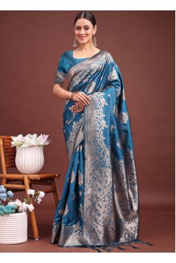 Teal Blue Banarasi Silk Wedding Saree