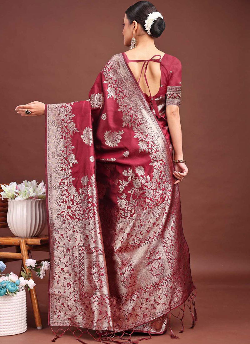 Maroon Banarasi Silk Wedding Saree Maroon Banarasi Silk Wedding Saree