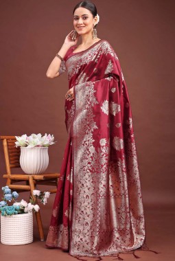 Maroon Banarasi Silk Wedding Saree