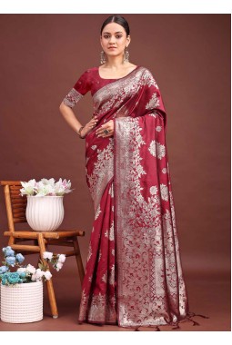 Maroon Banarasi Silk Wedding Saree
