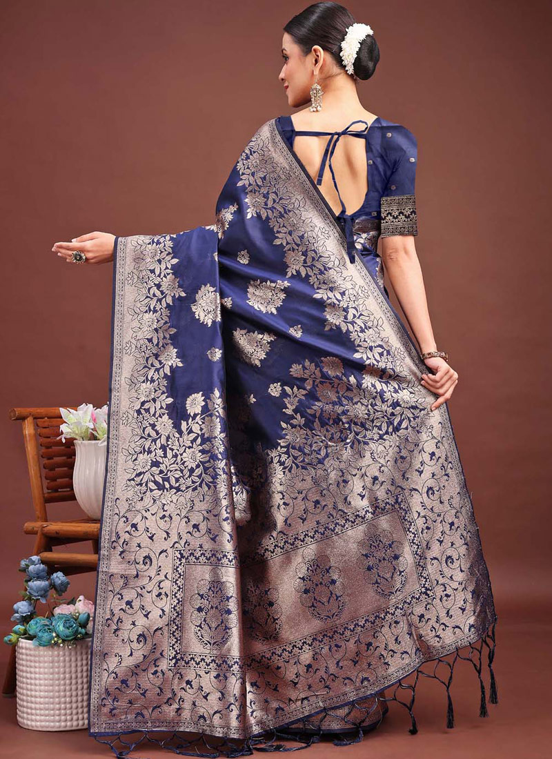 Navy Blue Banarasi Silk Wedding Saree Navy Blue Banarasi Silk Wedding Saree