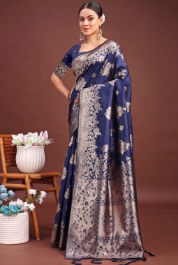 Navy Blue Banarasi Silk Wedding Saree