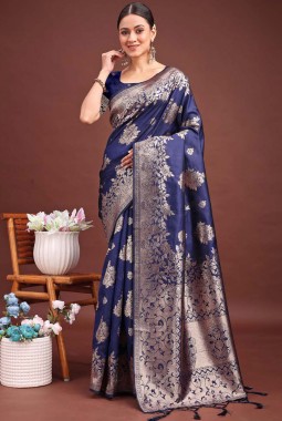 Navy Blue Banarasi Silk Wedding Saree