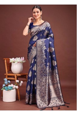 Navy Blue Banarasi Silk Wedding Saree