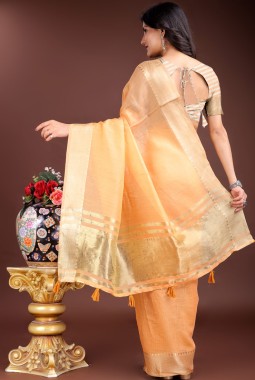 Orange Cotton Ready To Wear Saree