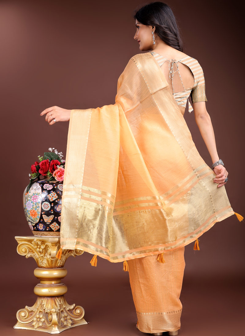 Orange Cotton Ready To Wear Saree Orange Cotton Ready To Wear Saree