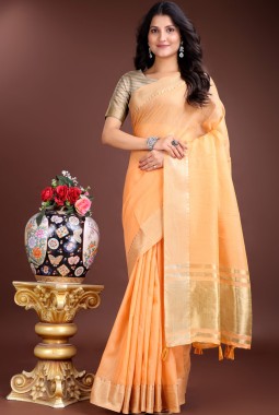 Orange Cotton Ready To Wear Saree