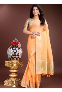Orange Cotton Ready To Wear Saree