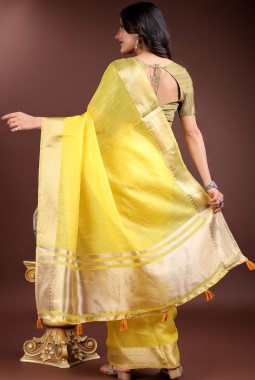 Yellow Cotton Ready To Wear Saree